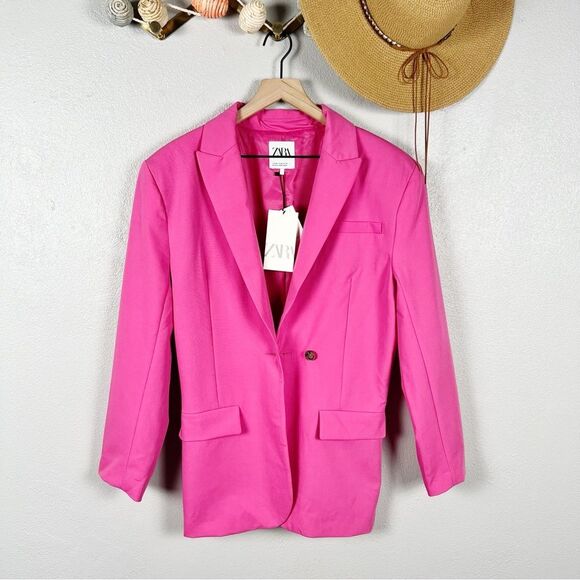NWT ZARA Oversized One Button Blazer in Hot Pink Blogger Favorite Size X-Small - Picture 3 of 9